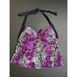 Catalina Women's Size L (36/38 C/D) Tankini Halter Top Padded Pink Purple‎ Black